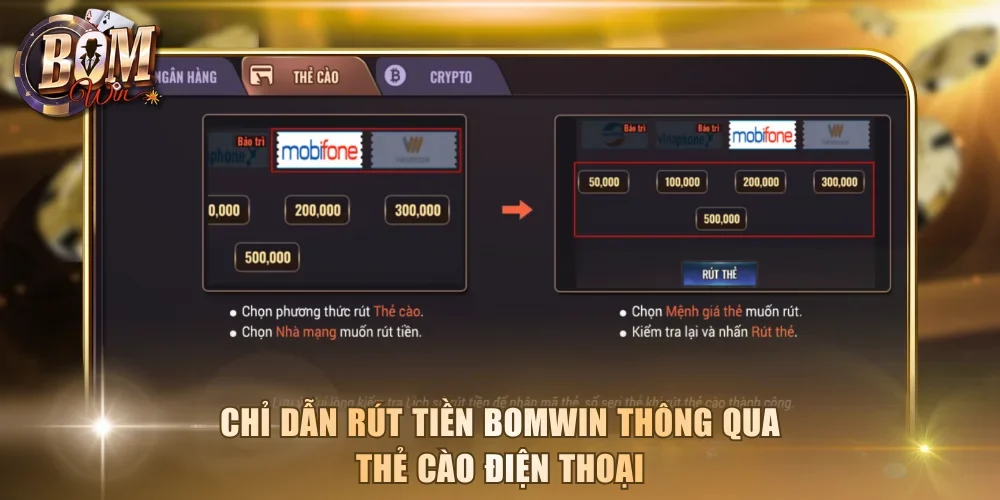 Chỉ dẫn rút tiền Bomwin thông qua thẻ cào