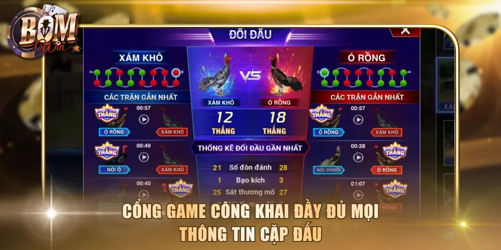 Cổng game công khai đầy đủ mọi thông tin cặp đấu