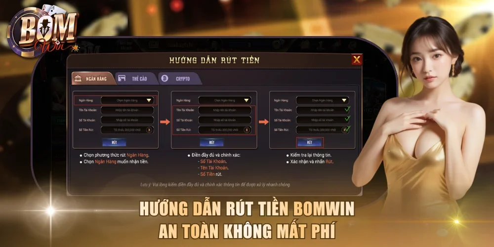 Hướng dẫn rút tiền Bomwin an toàn không mất phí